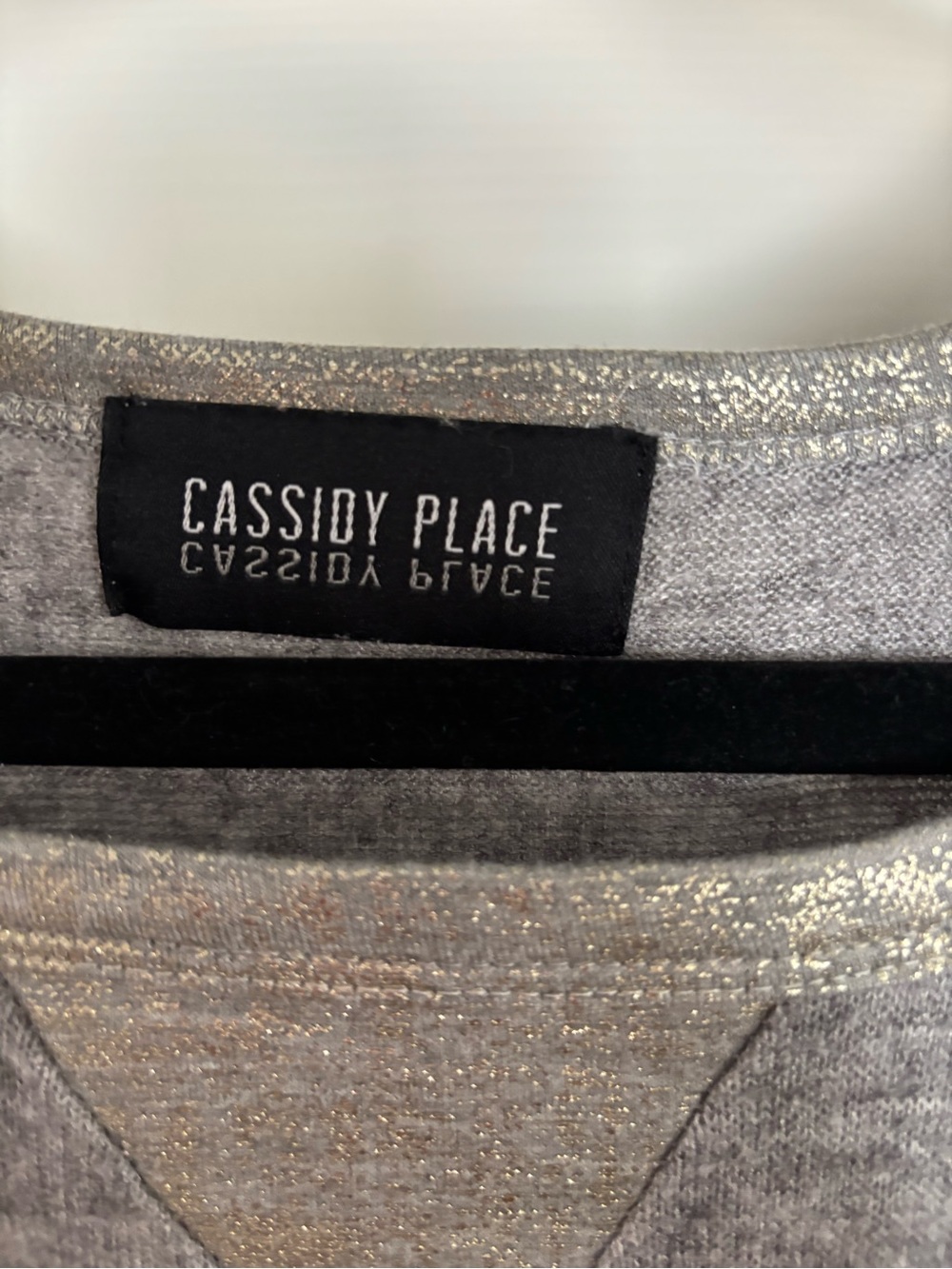 Women’s Gray Long Sleeve Tee with Metallic Shimmer